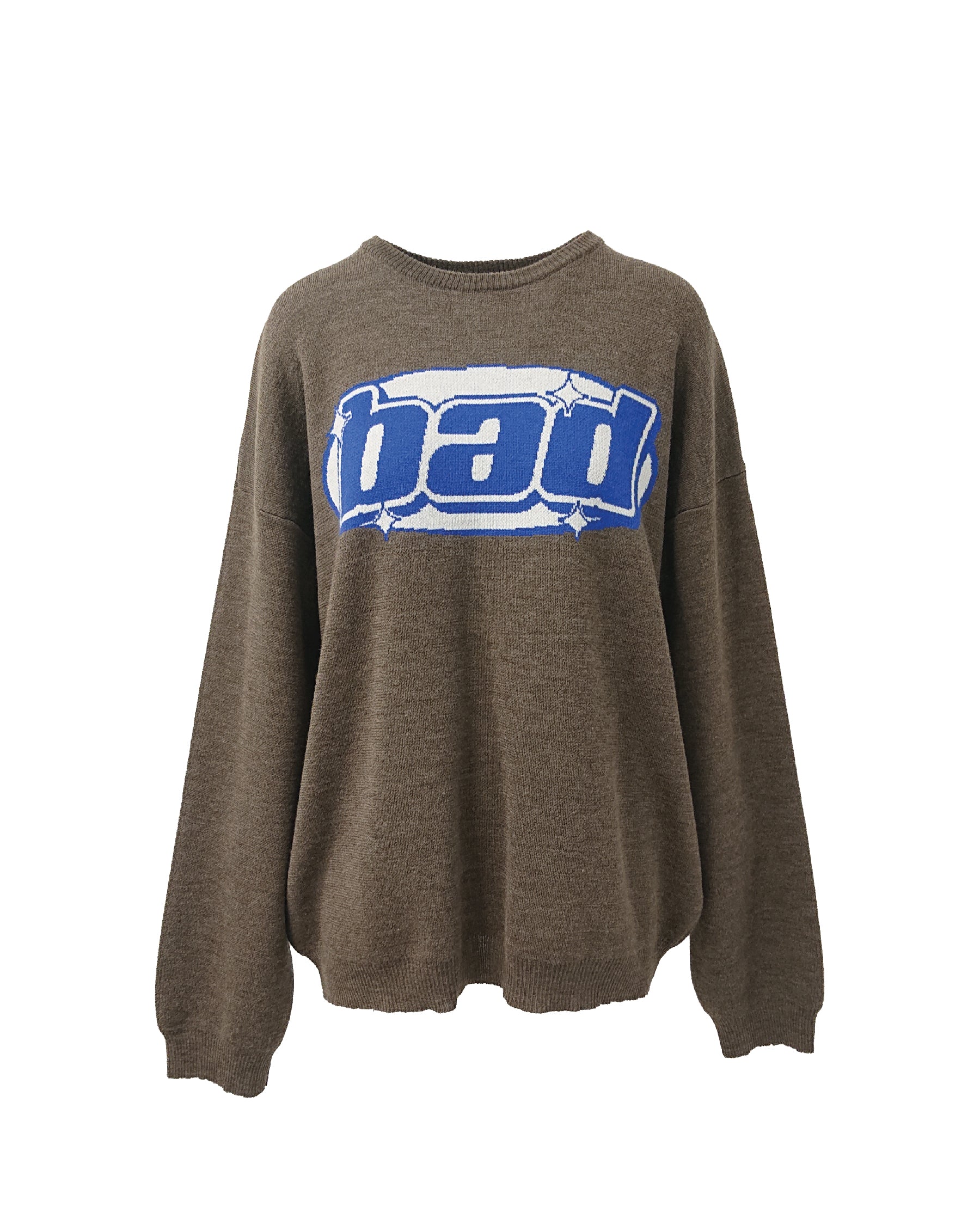 Sonic Oversized Crew Neck Knit Jumper With Chest Graphic In Brown